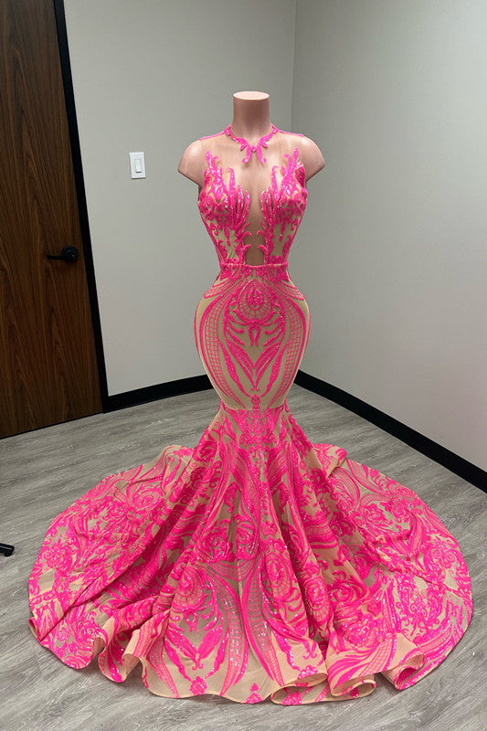 Mermaid Prom Dress with Laser Light & Crew Neck Sleeveless Court-BallBride