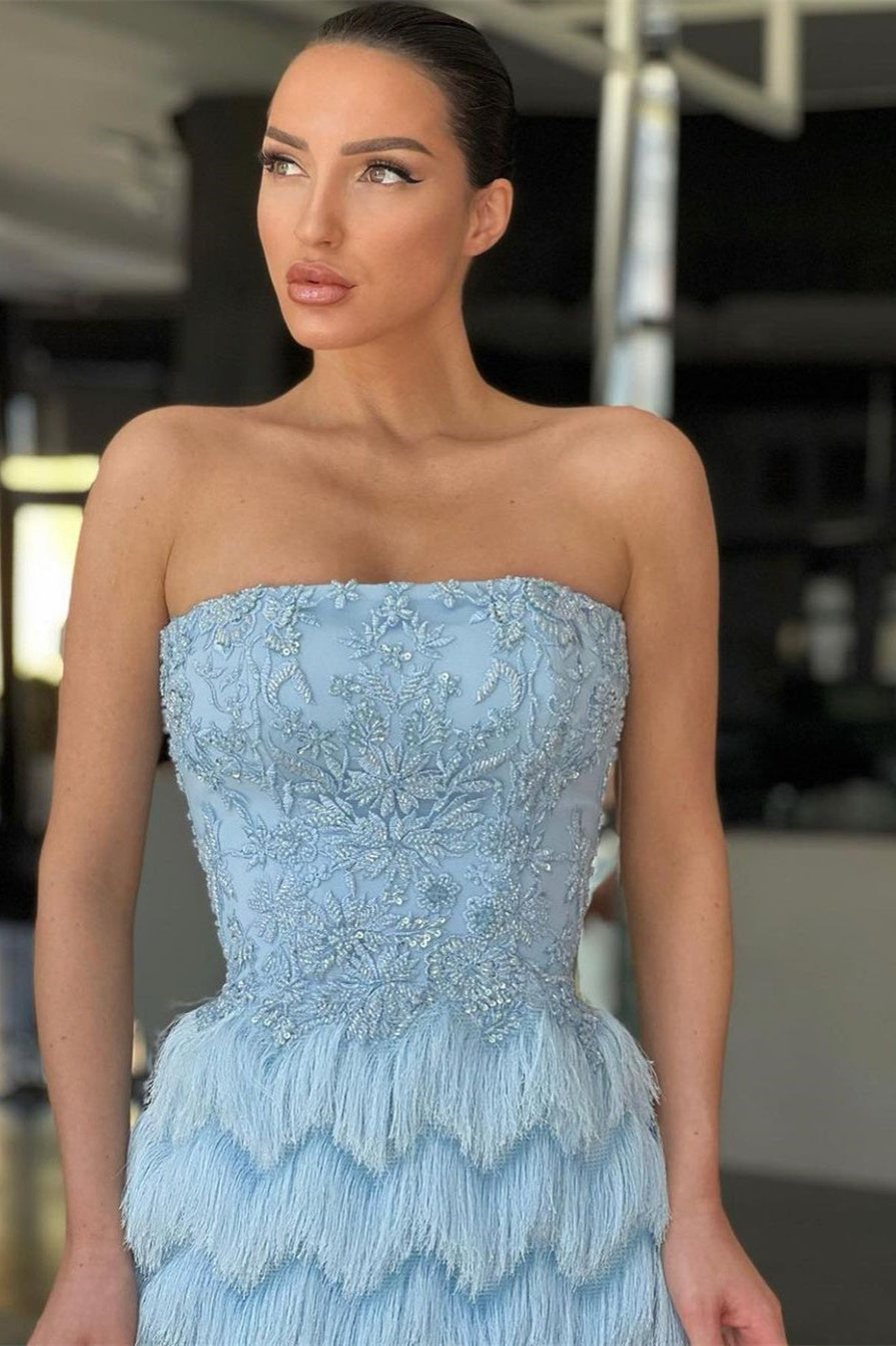 Mermaid Prom Dress with Sky Blue Appliques - Amazing Style-BallBride