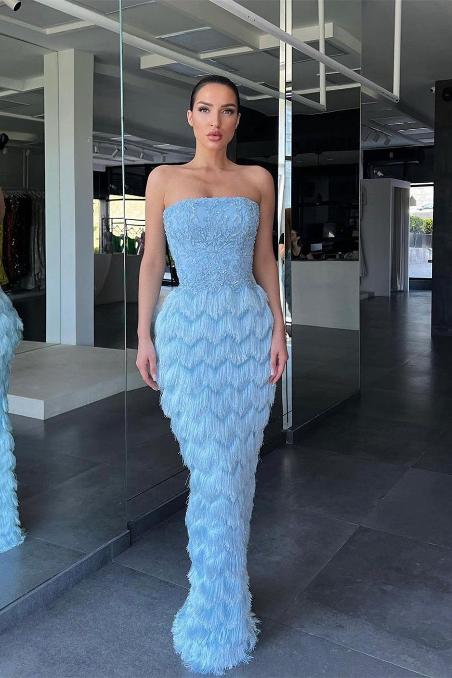 Mermaid Prom Dress with Sky Blue Appliques - Amazing Style-BallBride