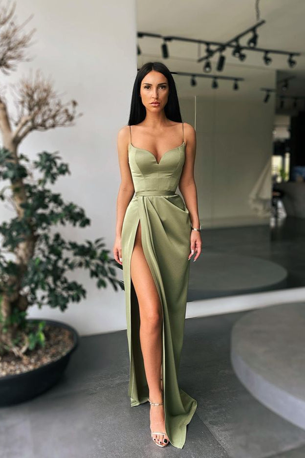 Mermaid Prom Dress with Spaghetti-Straps - Split Long Evening Party Gowns-BallBride