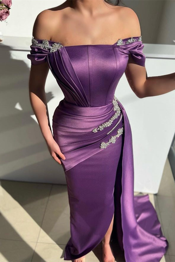 Mermaid Ruffle Prom Dress with Beads in Stylish Purple-BallBride