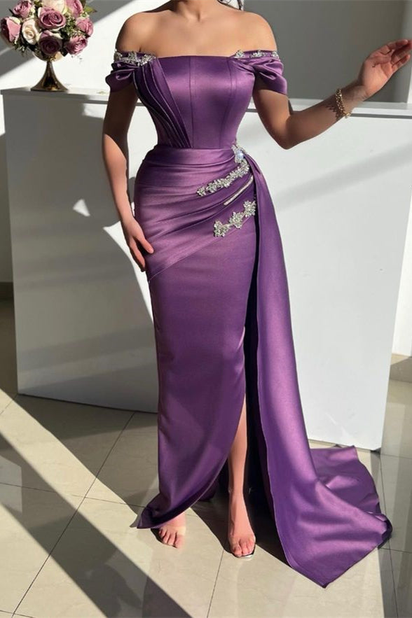 Mermaid Ruffle Prom Dress with Beads in Stylish Purple-BallBride