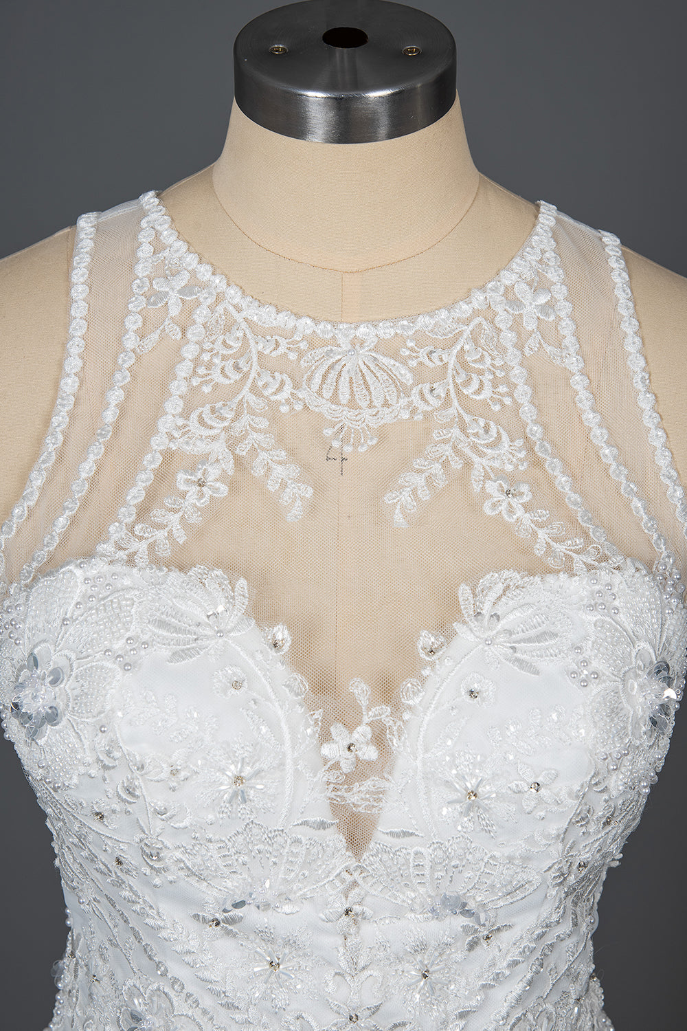 Mermaid Scoop Jewel Wedding Dress with Beadings Appliques-BallBride