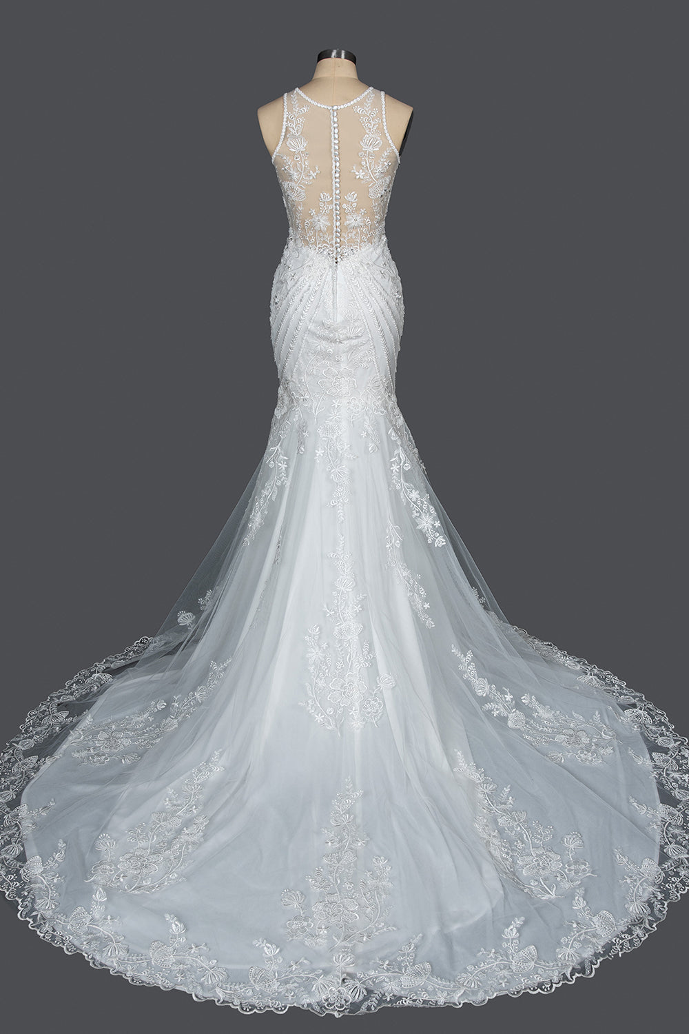 Mermaid Scoop Jewel Wedding Dress with Beadings Appliques-BallBride