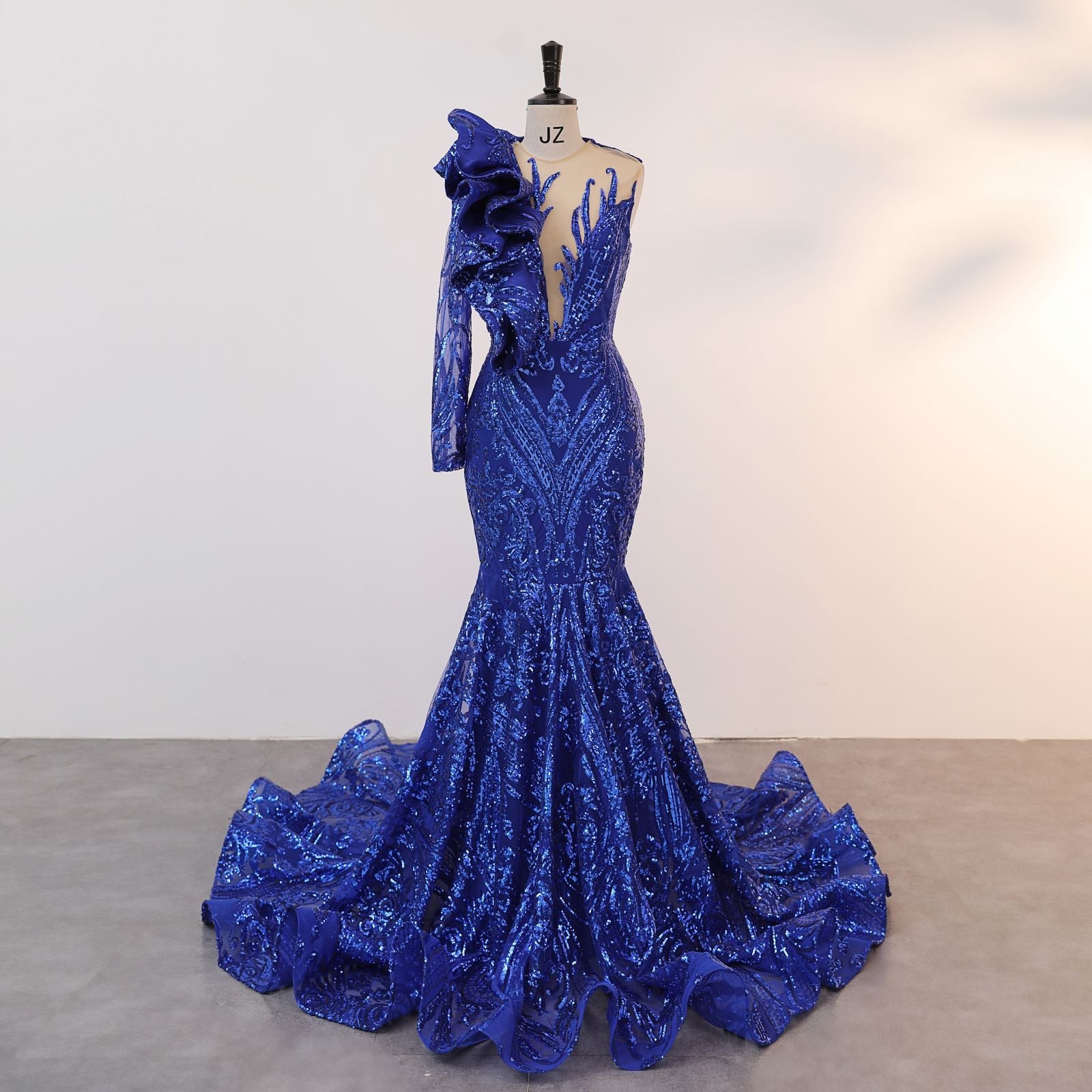 Mermaid Sequins Prom Dress with Ruffles - Classic One Shoulder Long Sleeves-BallBride