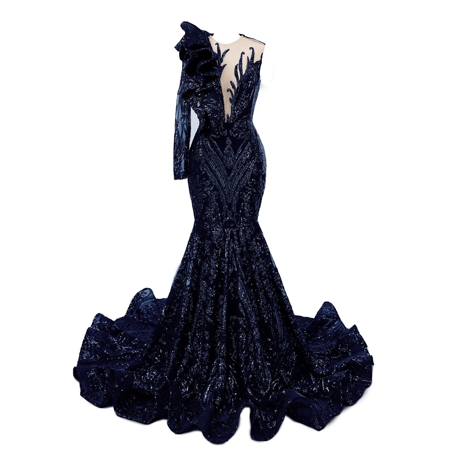 Mermaid Sequins Prom Dress with Ruffles - Classic One Shoulder Long Sleeves-BallBride