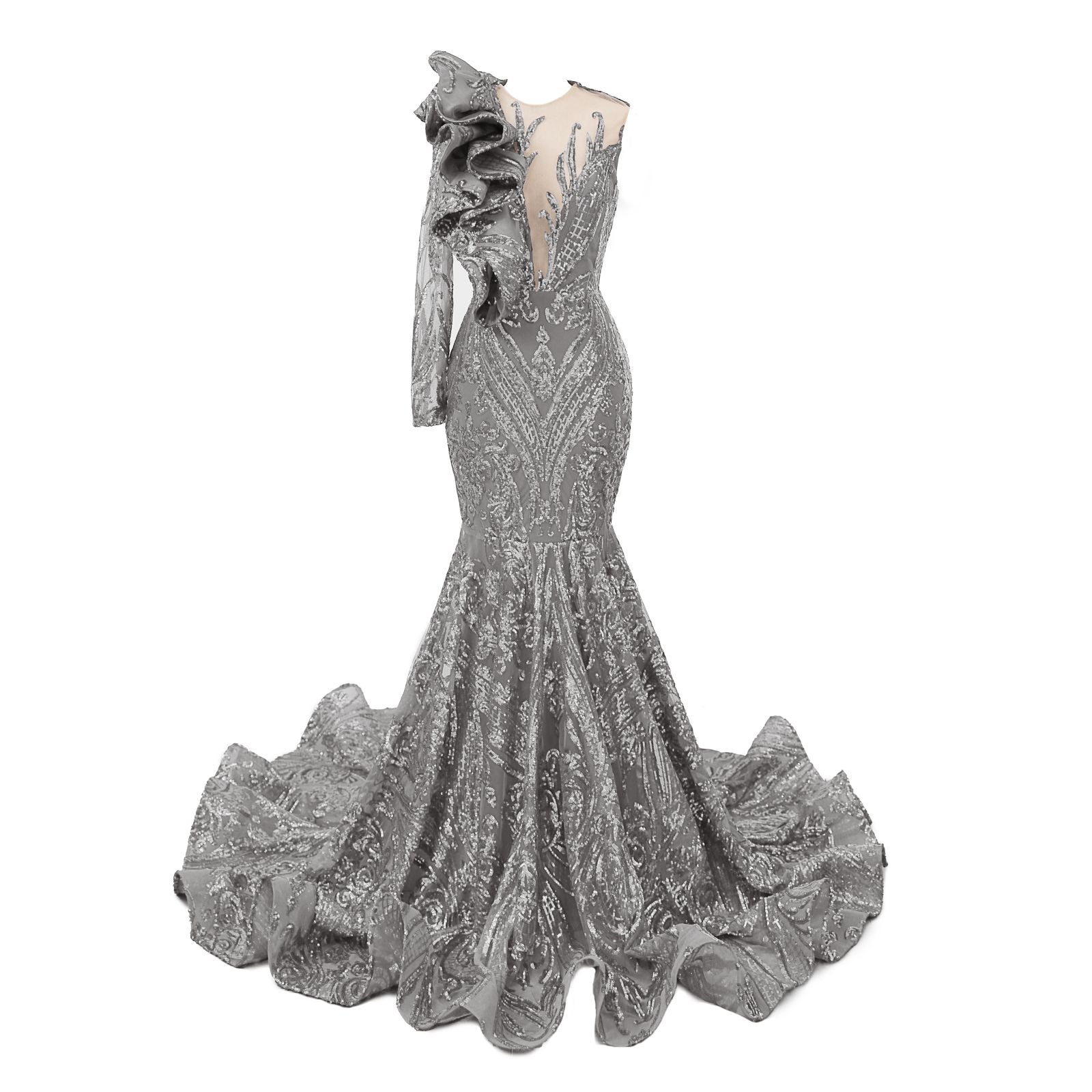 Mermaid Sequins Prom Dress with Ruffles - Classic One Shoulder Long Sleeves-BallBride