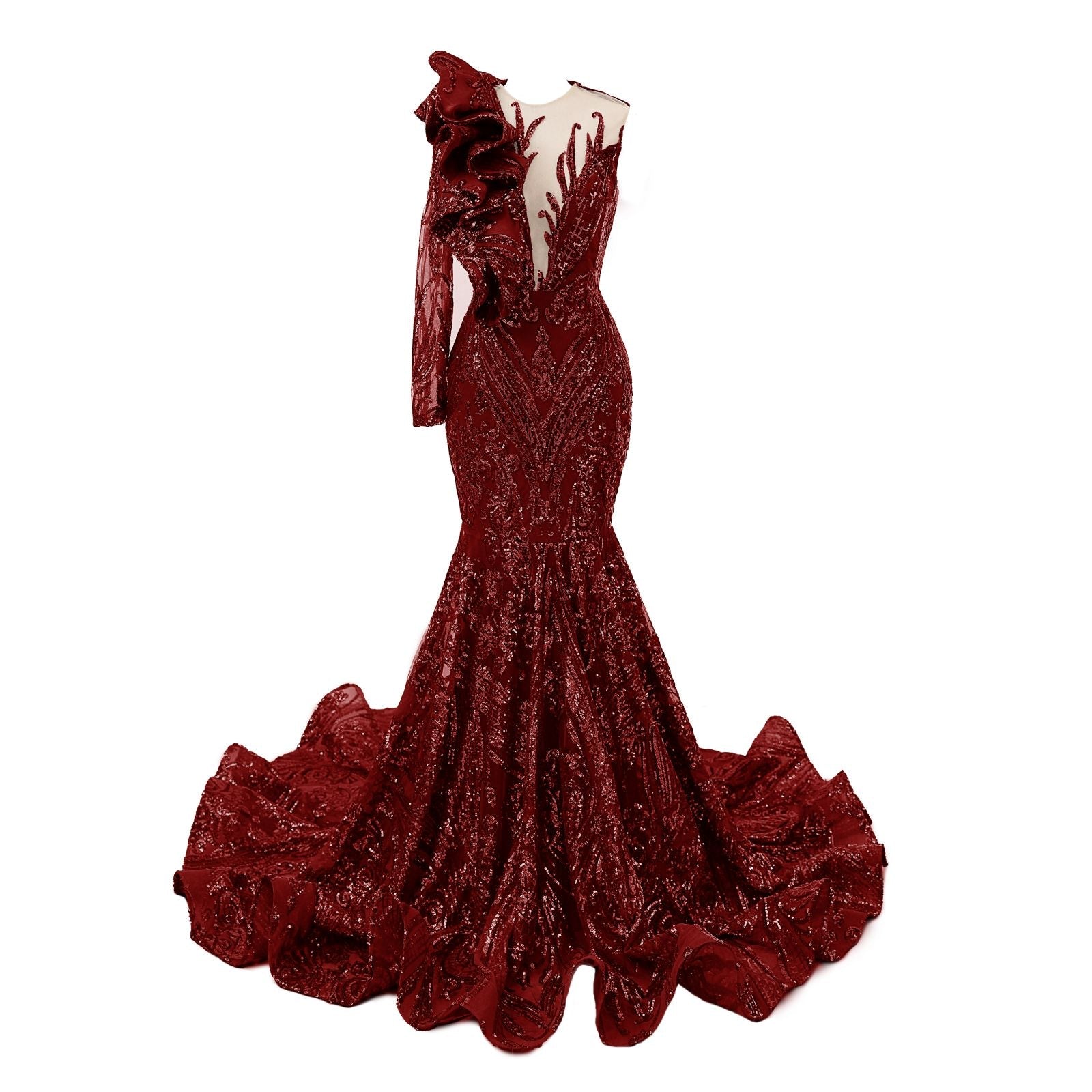 Mermaid Sequins Prom Dress with Ruffles - Classic One Shoulder Long Sleeves-BallBride