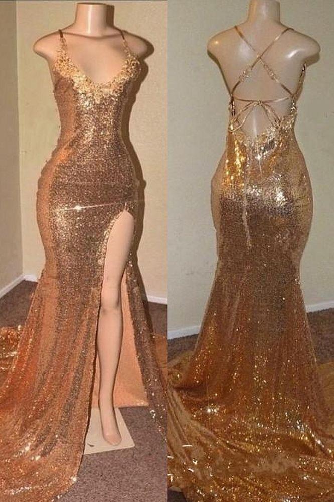 Mermaid V-Neck Prom Dress with Sequins and Split-BallBride