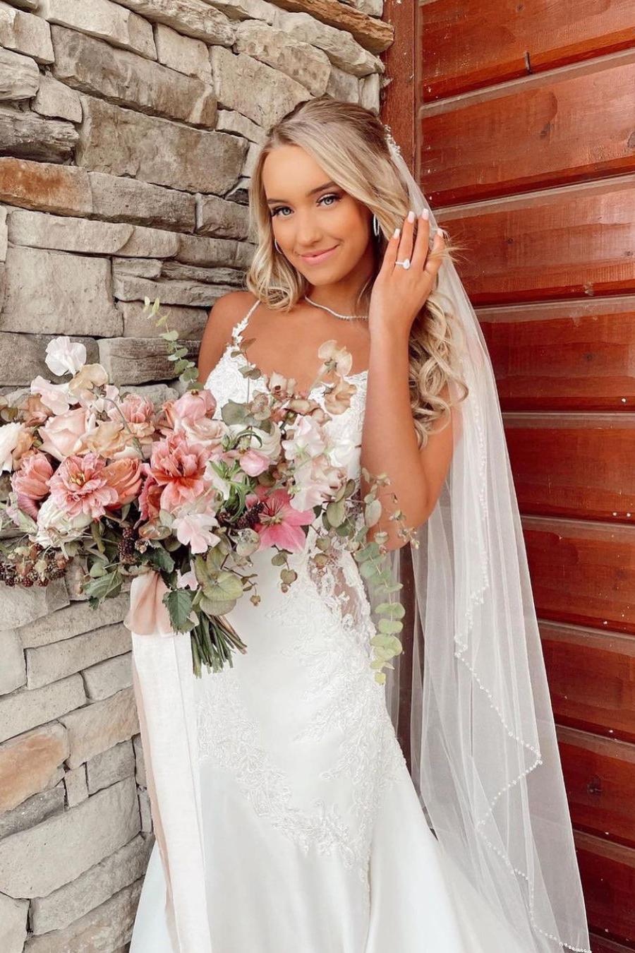 Mermaid Wedding Dress with Appliques Lace and Sexy Spaghetti-Straps V-neck-BallBride