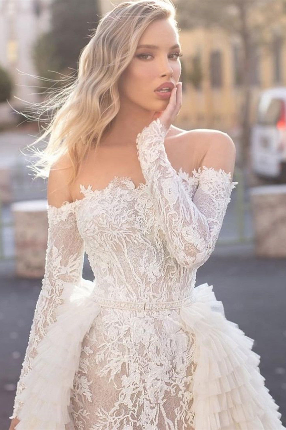 Mermaid Wedding Dress With Train - Fascinating Off the Shoulder Long Sleeves-BallBride