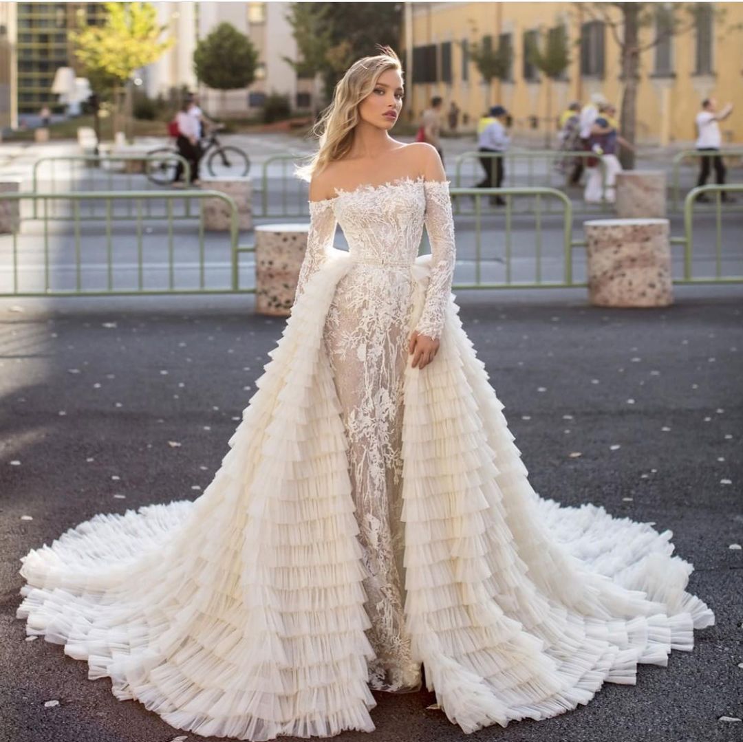 Mermaid Wedding Dress With Train - Fascinating Off the Shoulder Long Sleeves-BallBride