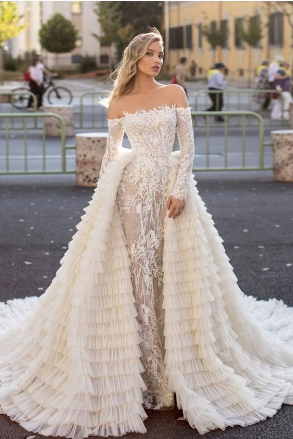 Mermaid Wedding Dress With Train - Fascinating Off the Shoulder Long Sleeves-BallBride
