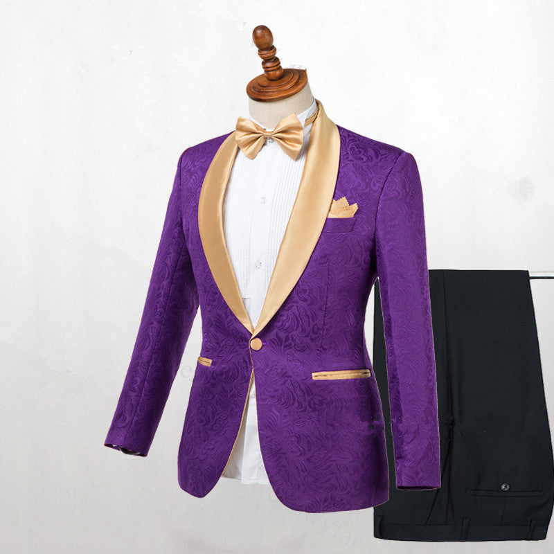 Mewest Gold Lapel Groomsmen Tuxedo Antonio with One Button-BallBride
