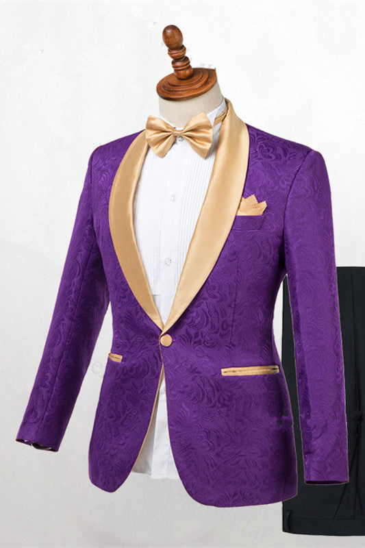 Mewest Gold Lapel Groomsmen Tuxedo Antonio with One Button-BallBride