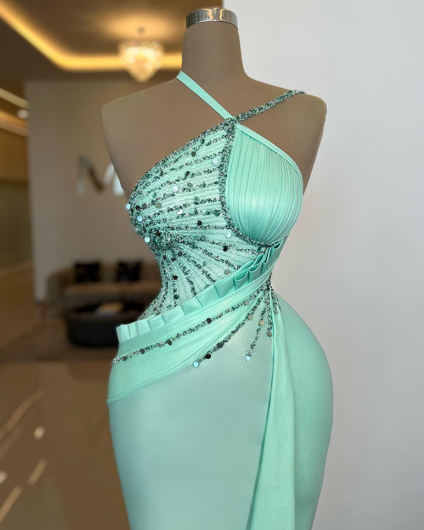 Mint Green Mermaid Prom Dress with Sequins-BallBride