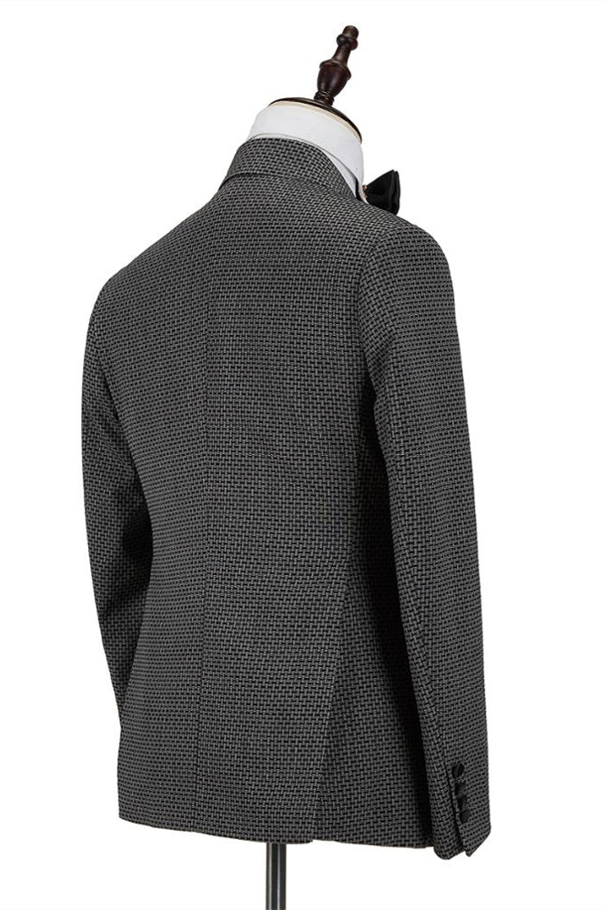 Modern Black-and-Gray Cruciform Satin Peak Lapel Double Breasted Men's Formal Suit-BallBride