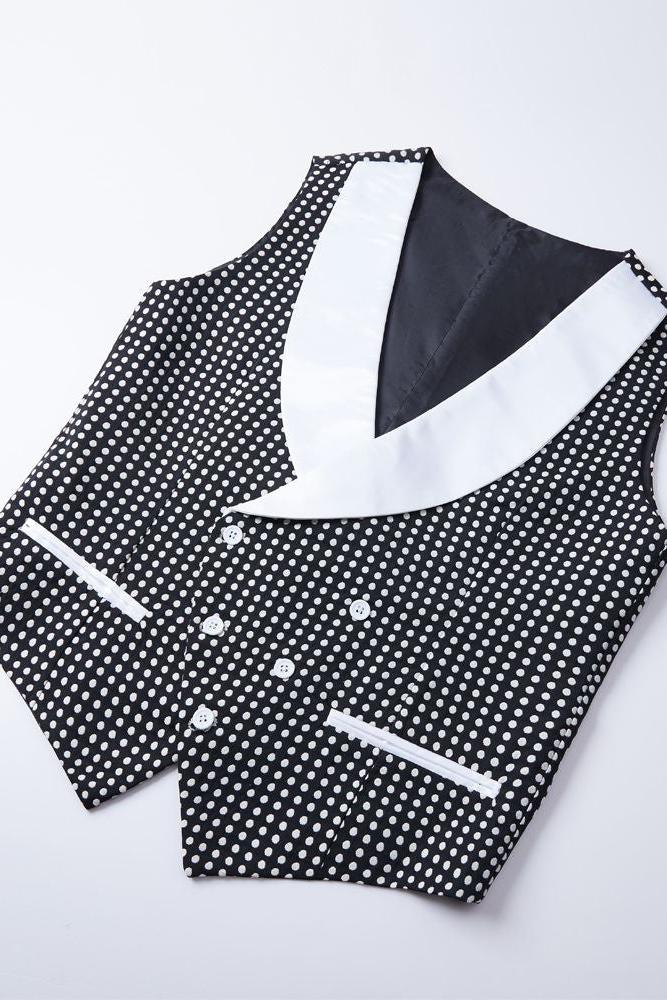 Modern Black Dot Slim Fit Shawl Lapel Wedding Suit For Men-BallBride