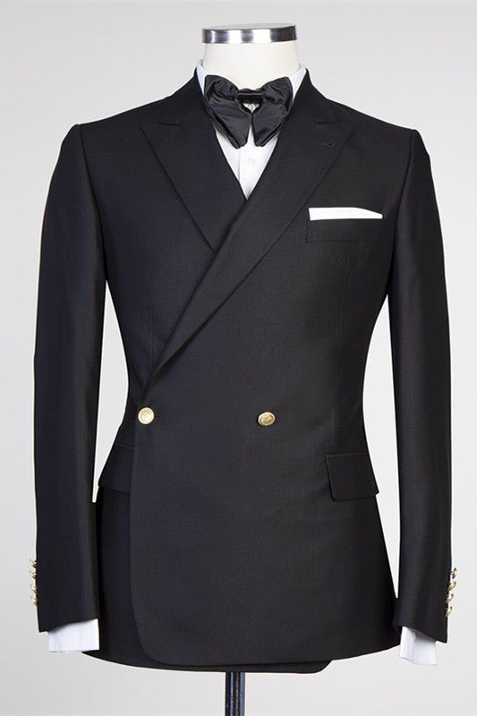 Modern Black Peaked Lapel Wedding Suit for Men-BallBride
