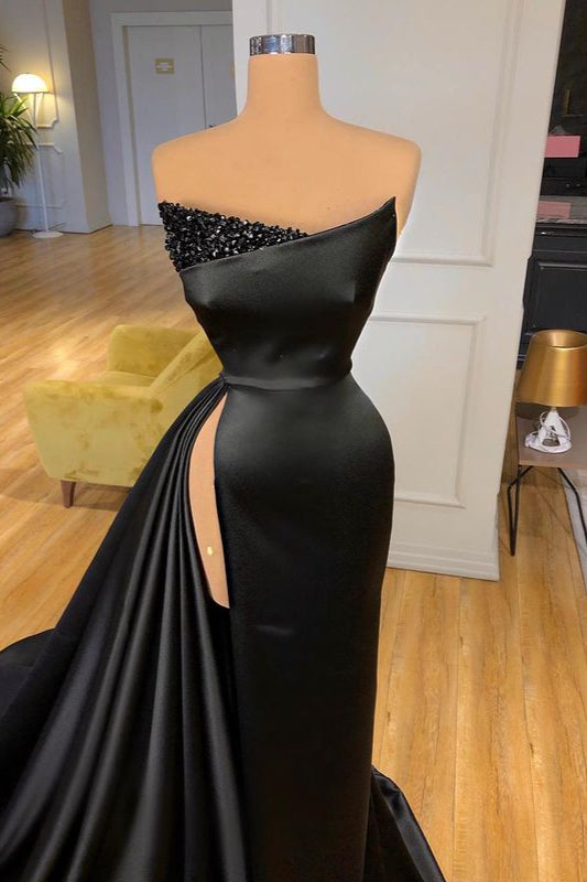 Modern Black Sweetheart Crystal Soft Satin Prom Dress-BallBride
