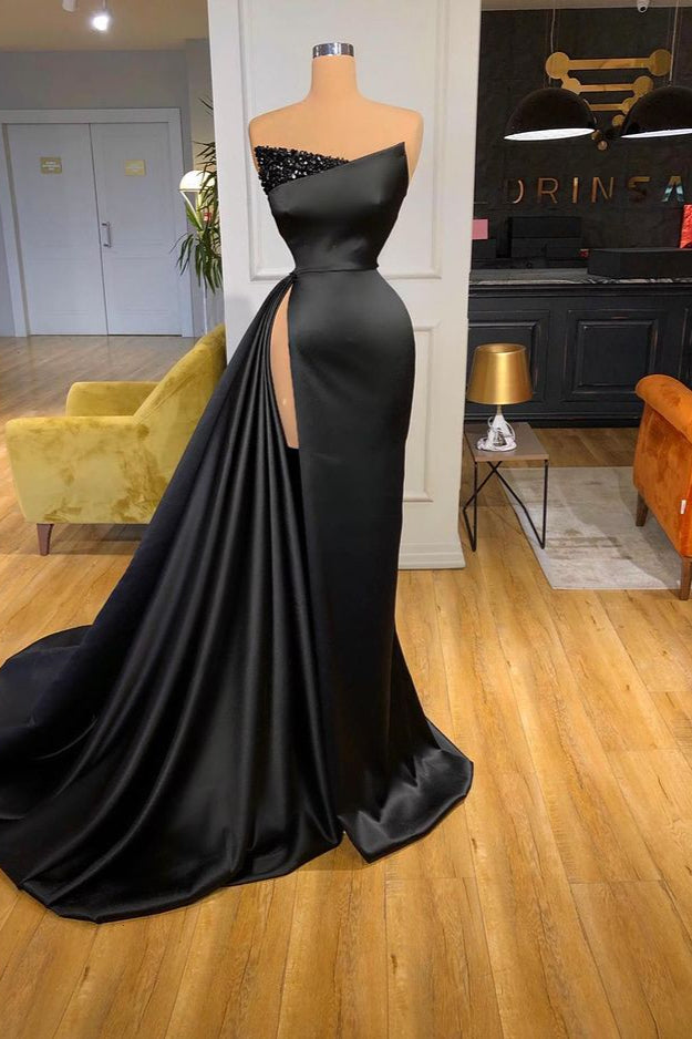 Modern Black Sweetheart Crystal Soft Satin Prom Dress-BallBride