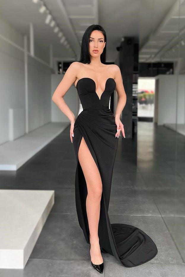 Modern Black Sweetheart Mermaid Prom Dress with Split-BallBride