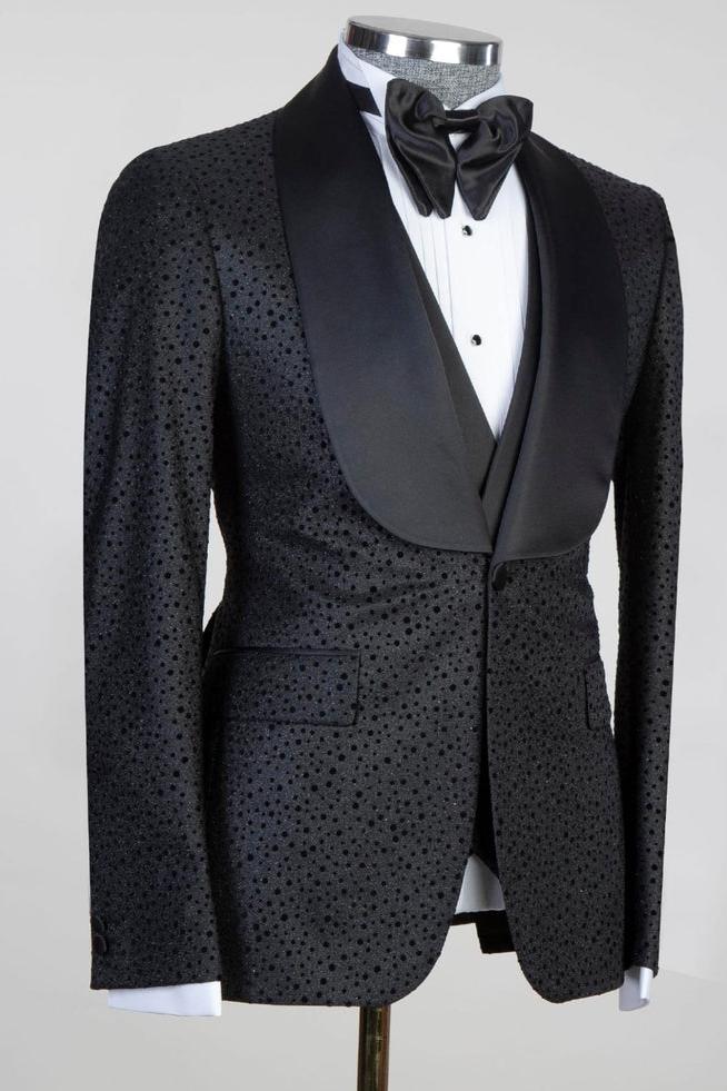 Modern Black Three Pieces Shawl Lapel Men Suits for Wedding by Duane-BallBride