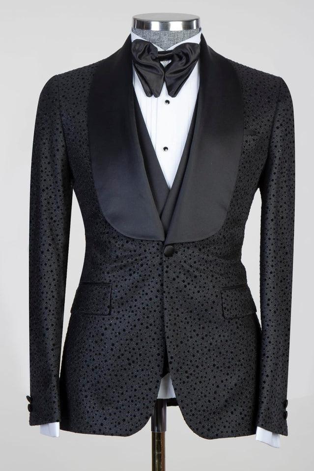 Modern Black Three Pieces Shawl Lapel Men Suits for Wedding by Duane-BallBride