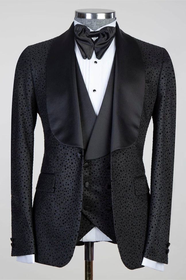 Modern Black Three Pieces Shawl Lapel Men Suits for Wedding by Duane-BallBride