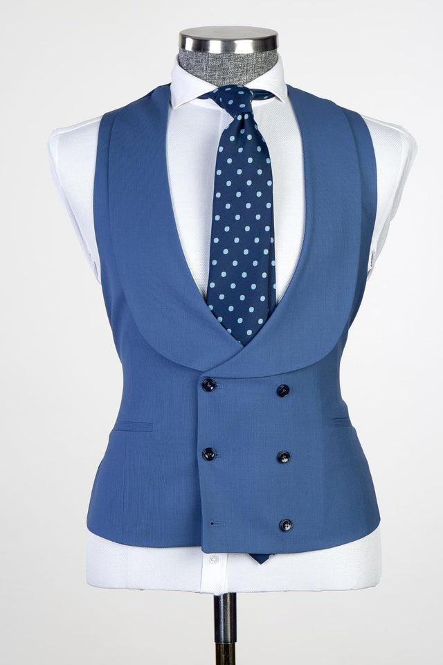 Modern Blue 3-piece Peaked Lapel Men Suit - Business Look-BallBride