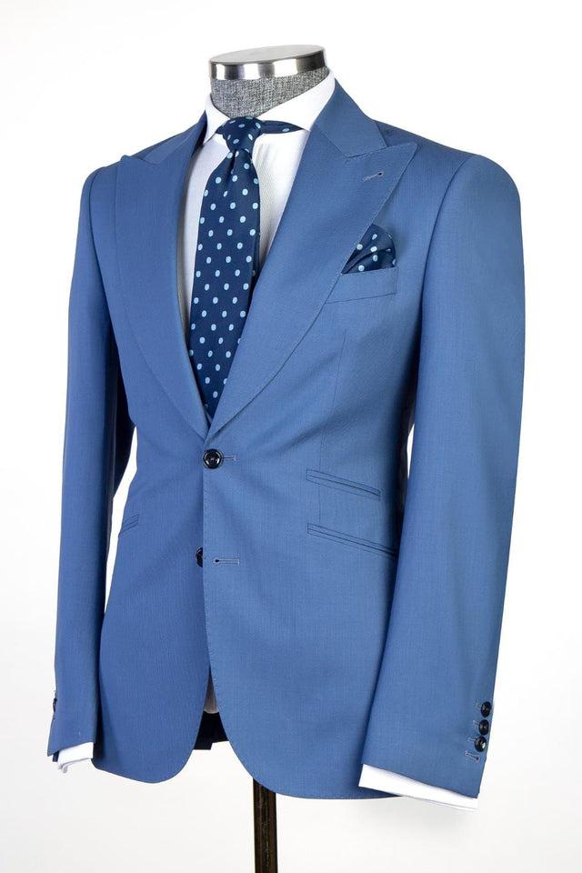 Modern Blue 3-piece Peaked Lapel Men Suit - Business Look-BallBride