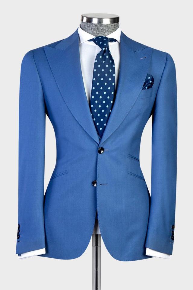 Modern Blue 3-piece Peaked Lapel Men Suit - Business Look-BallBride