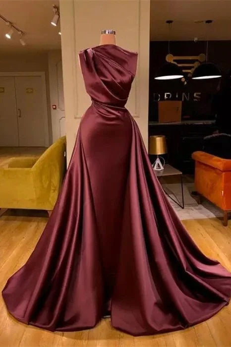 Modern Bugrundy Long Evening Dress Mermaid With Overskirt-BallBride
