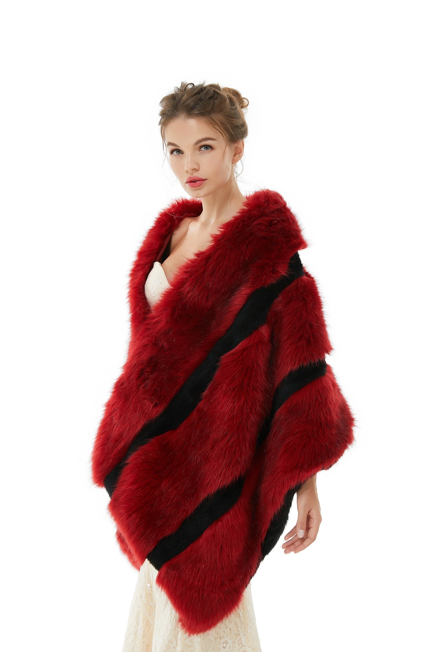Modern Burgundy Faux Fur Wedding Wrap Bridal Shrug-BallBride