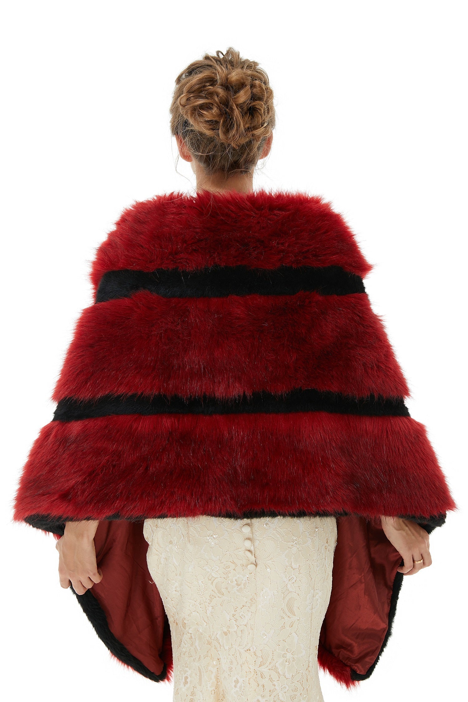 Modern Burgundy Faux Fur Wedding Wrap Bridal Shrug-BallBride