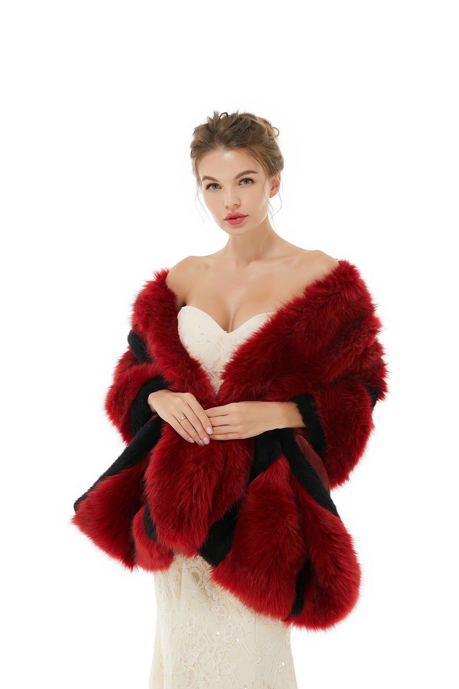 Modern Burgundy Faux Fur Wedding Wrap Bridal Shrug-BallBride