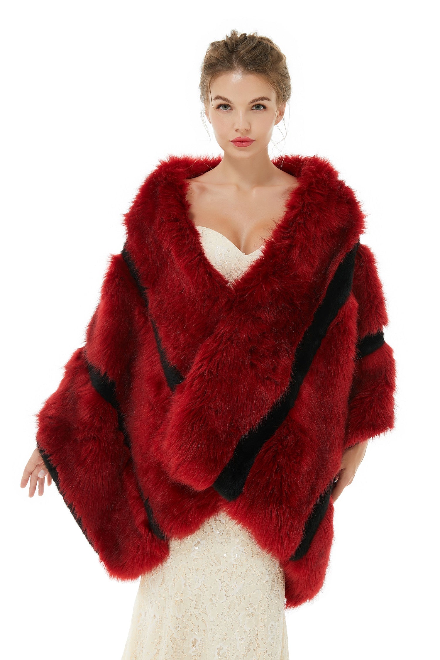 Modern Burgundy Faux Fur Wedding Wrap Bridal Shrug-BallBride