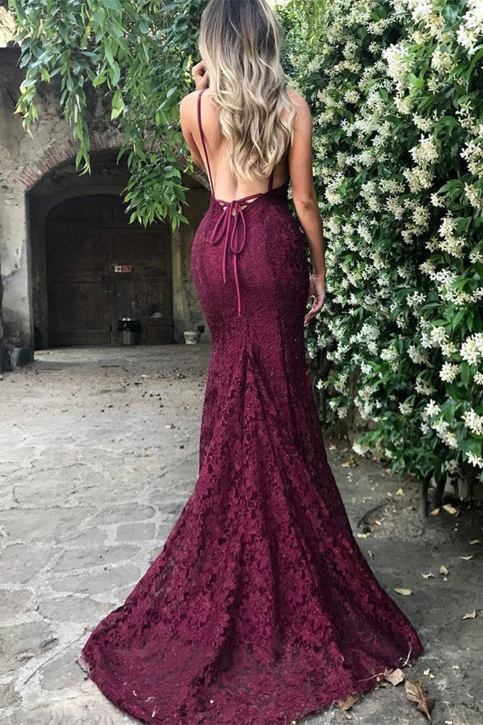 Modern Burgundy V-Neck Sleeveless Mermaid Prom Dress Backless-BallBride