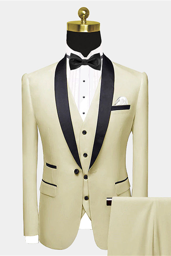 Modern Champagne Shawl Lapel Tuxedo Damask Wedding Suit For Men-BallBride