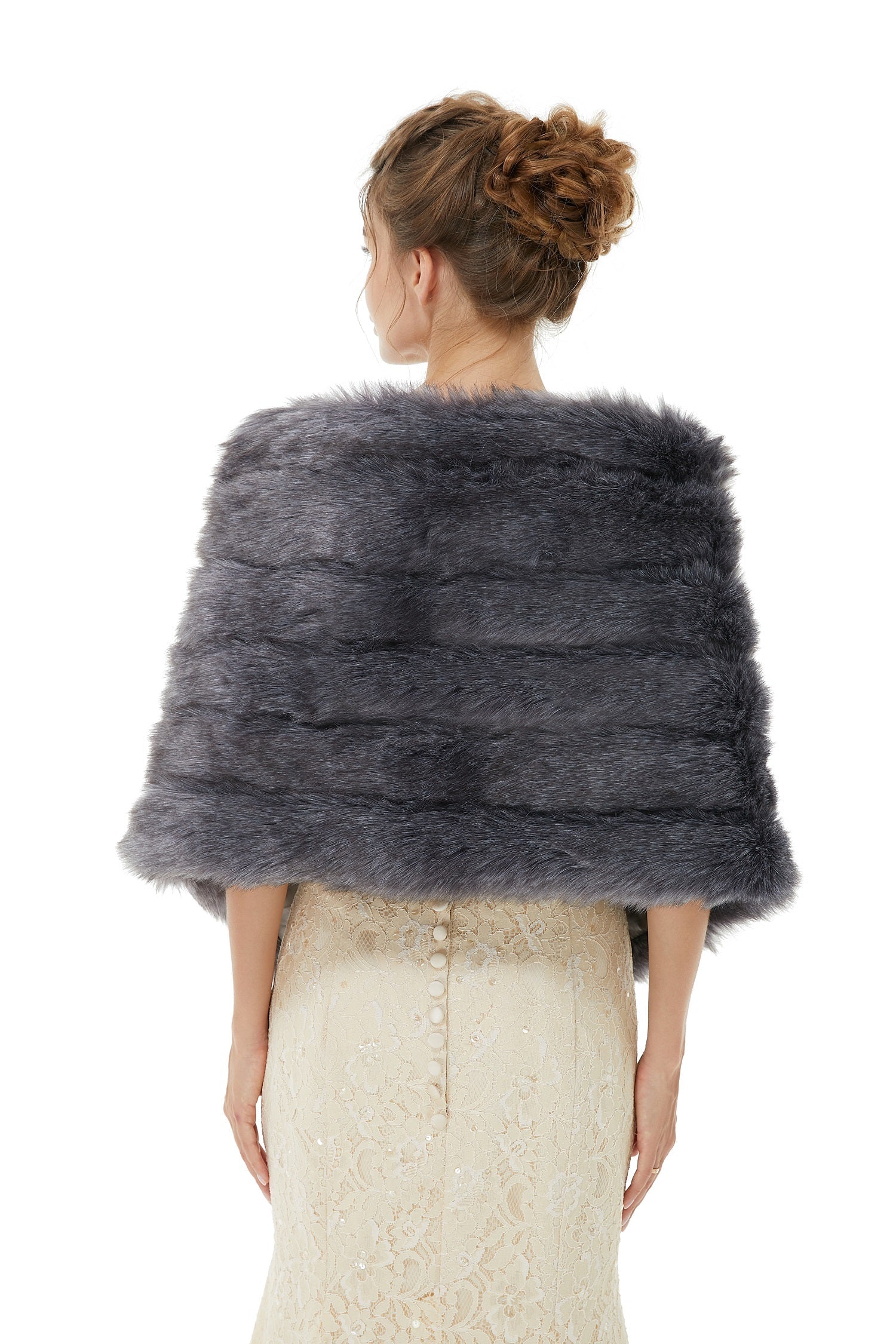 Modern Dark Grey Faux Fur Wrap Winter Shawl for Brides-BallBride