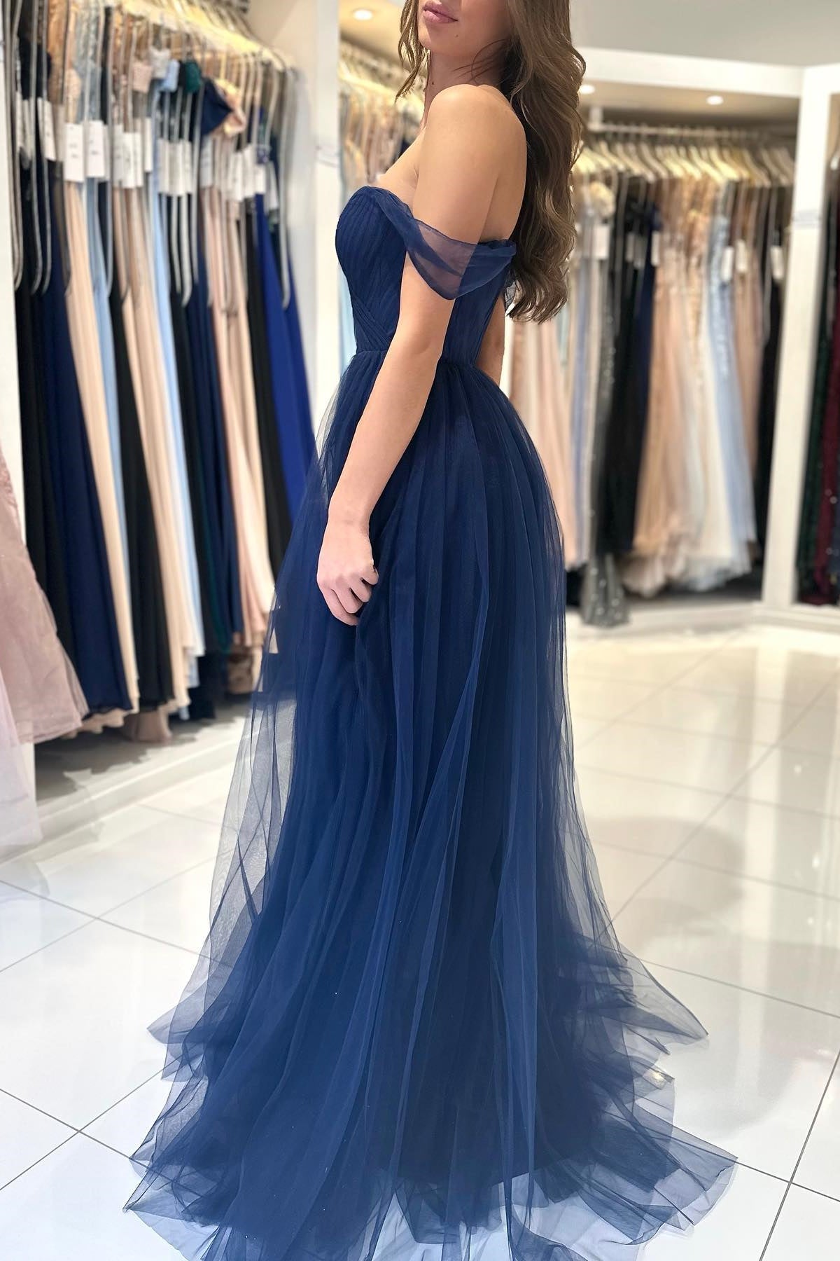 Modern Dark Navy Sweetheart A-Line Prom Dress-BallBride