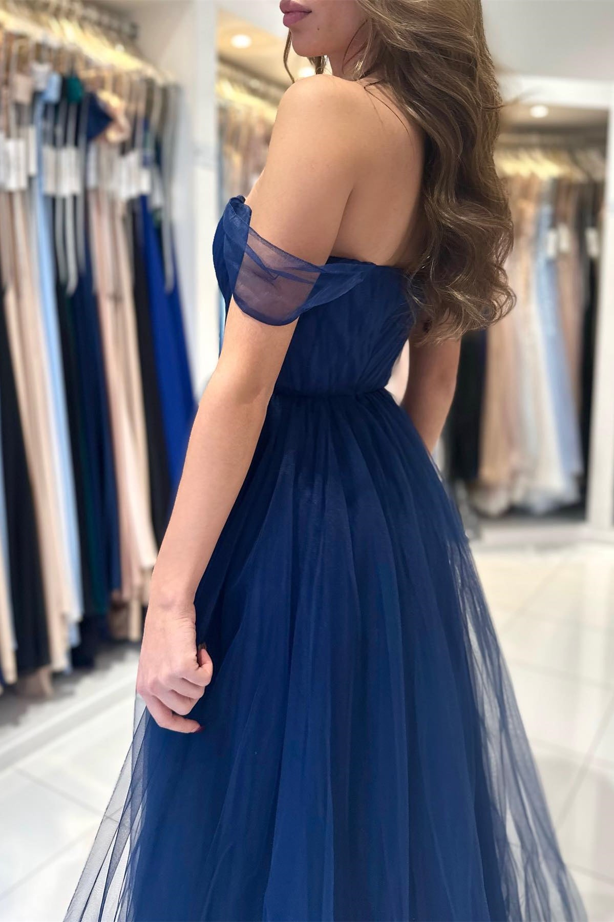 Modern Dark Navy Sweetheart A-Line Prom Dress-BallBride