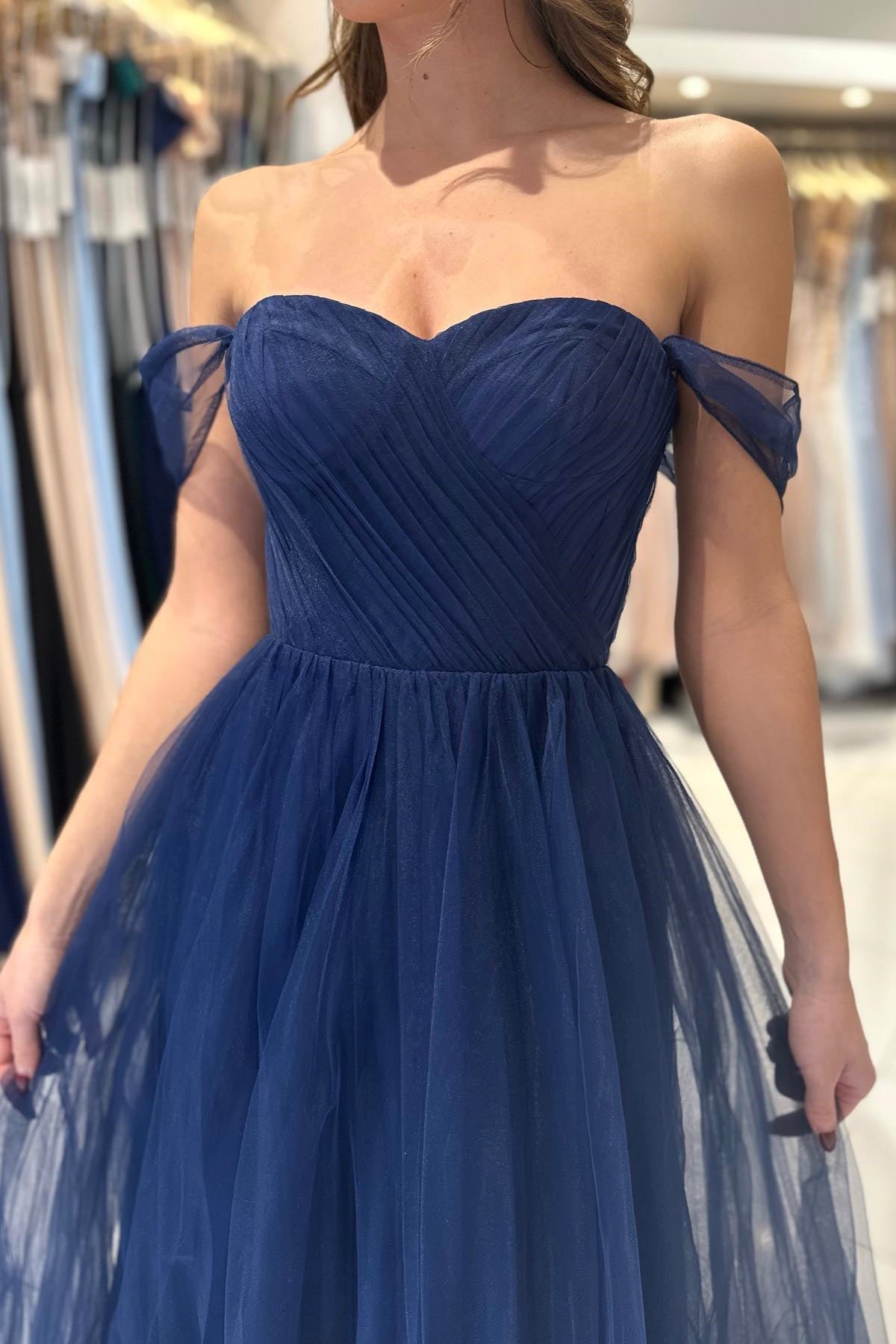 Modern Dark Navy Sweetheart A-Line Prom Dress-BallBride