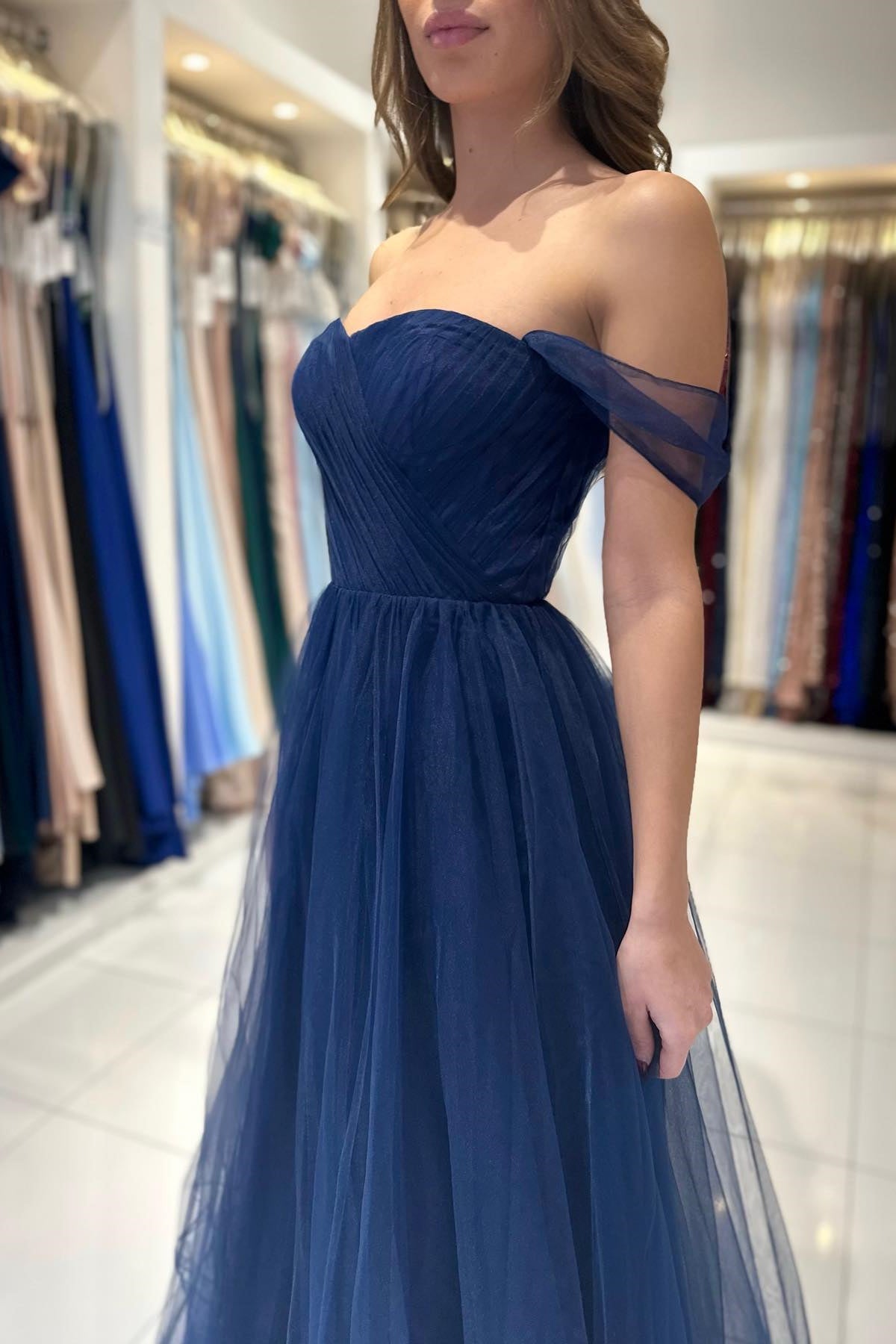 Modern Dark Navy Sweetheart A-Line Prom Dress-BallBride