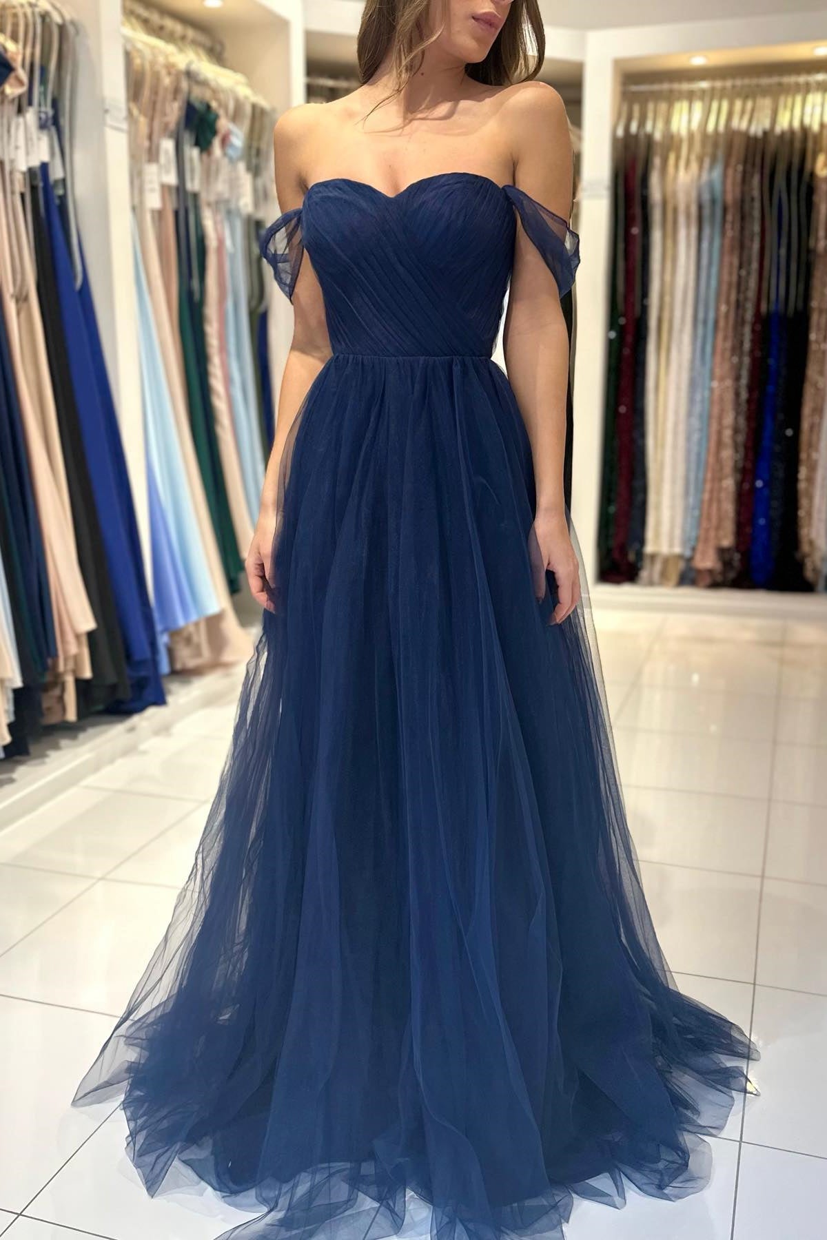 Modern Dark Navy Sweetheart A-Line Prom Dress-BallBride