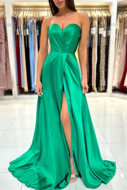 Modern Emerald Sweetheart Long Prom Dress with Sleeveless Slit-BallBride