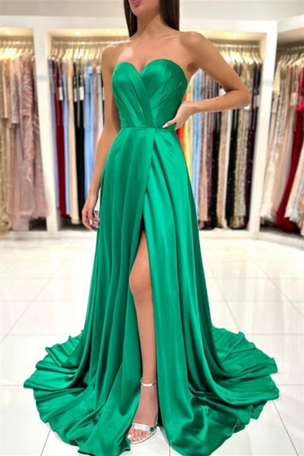 Modern Emerald Sweetheart Long Prom Dress with Sleeveless Slit-BallBride