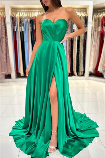Modern Emerald Sweetheart Long Prom Dress with Sleeveless Slit-BallBride