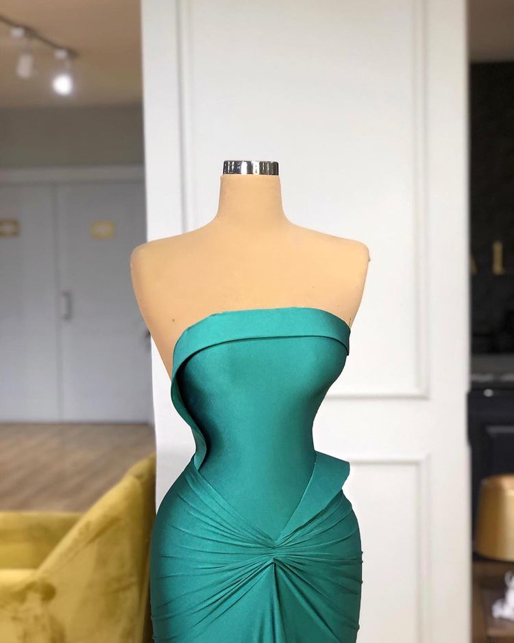 Modern Green Strapless Mermaid Ruffles Prom Dress-BallBride