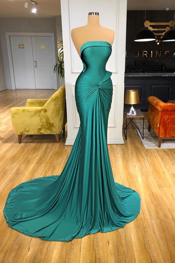Modern Green Strapless Mermaid Ruffles Prom Dress-BallBride